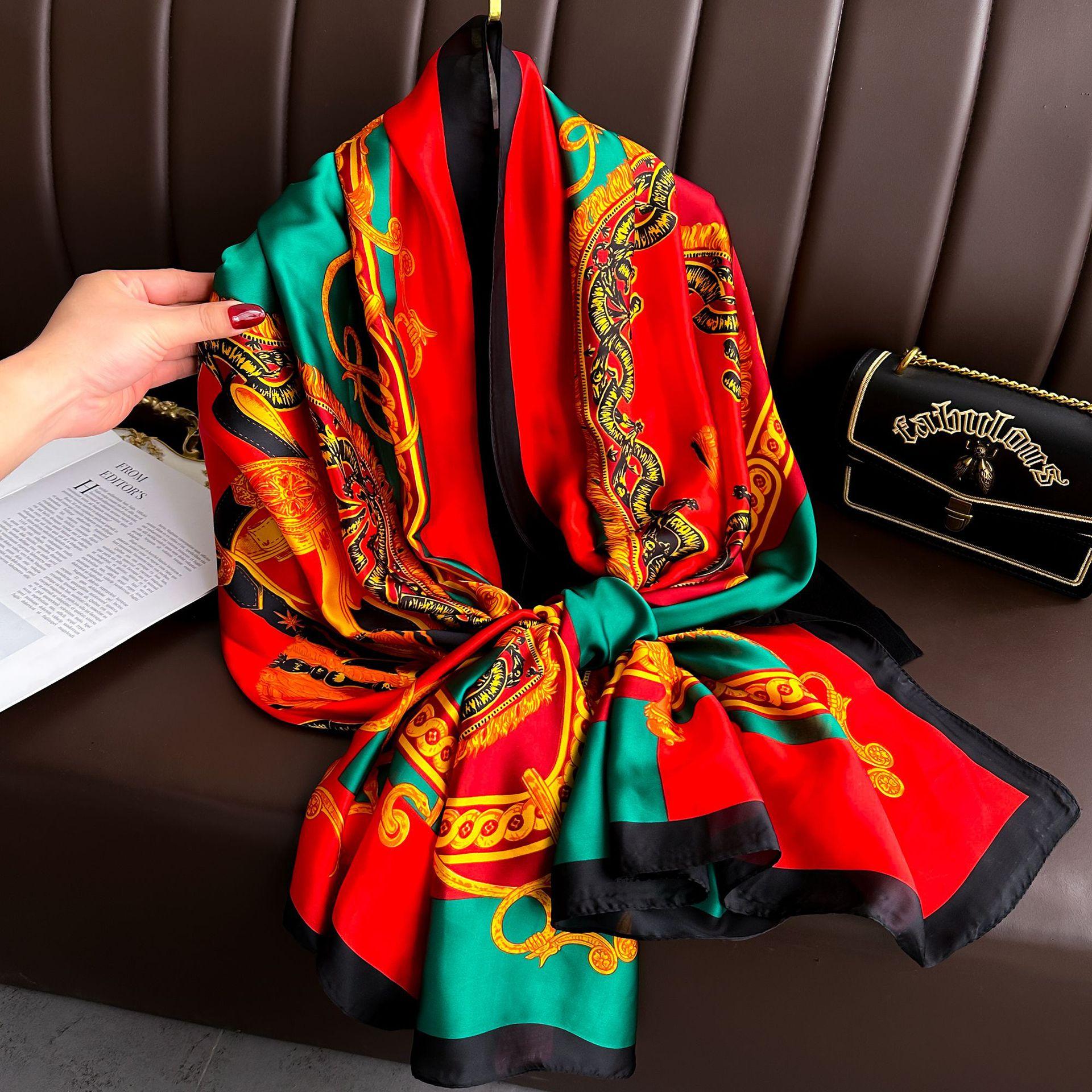 

Women 180*90Cm Chinese Style Soft Silk Scarves Female Lady Shawl Hijab Wrap Foulard Bandanna Muffler Beach Pareo
