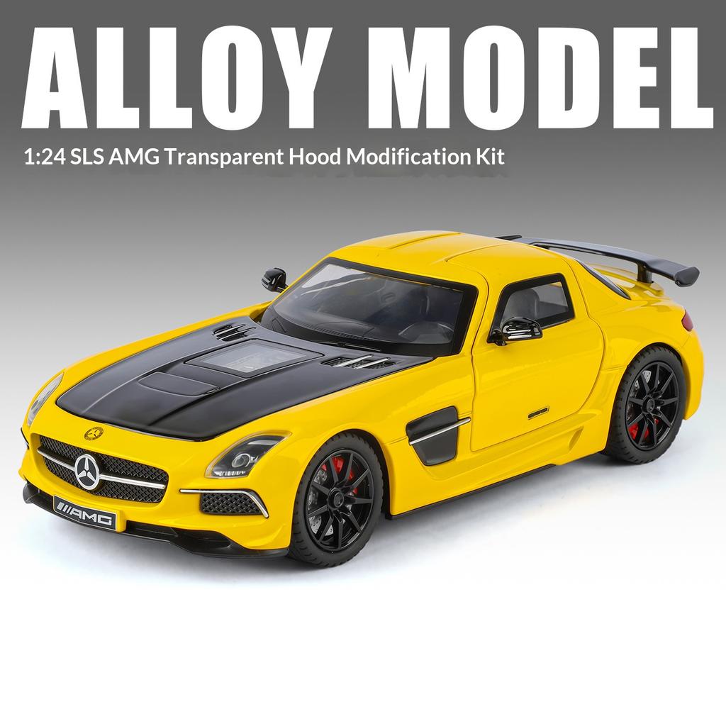 Alloy Die-cast 1/24 Scale SLS-AMG Modified Coupe Model Simulation Sound and Light Transparent Hood Boy Toy