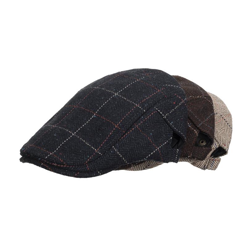 Plaid Beret Men's Autumn Winter Thick British Woolen Peaked Cap Newsboy Caps for Men Forward Cap Paintsman's Cap Driver Ivy Hat