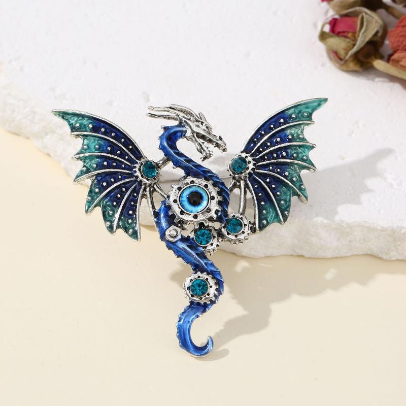 Mechanical Dragon Shaped Enamel Colored Brooch Fantasy Wing Dragon Style Retro Clothing Accessories Badge Jewelry Gift