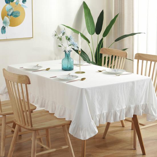 Solid Color Ruffled Tablecloth Rectangular Square Table Cover Dining Tablecloth for Farmhouse Kitchen Dining Room Patio Decoration