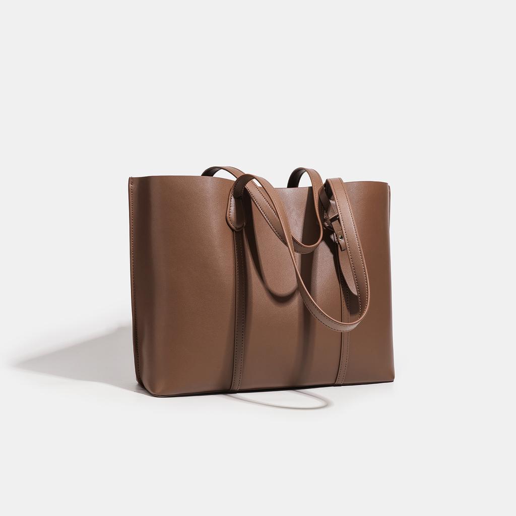 Big Bag, New Leather Shoulder Bag, Fashionable and Versatile Cowhide, Women's College Style Commuting Handbag, Tote Bag