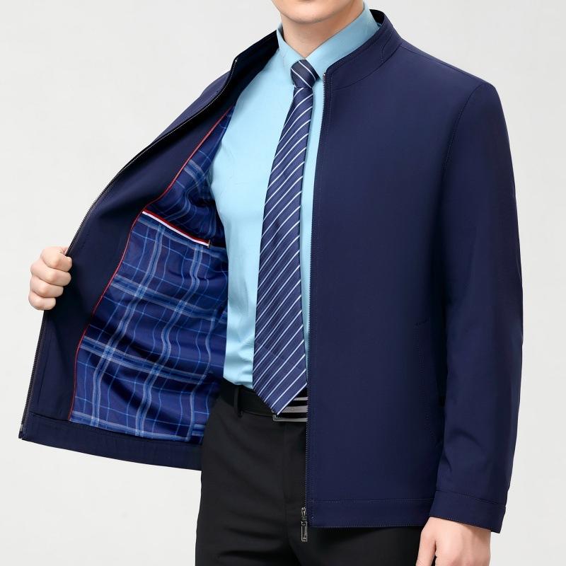 High-end Mulberry Silk Jacket Men's Stand-up Collar Middle-aged Casual Jacket Casual Loose Dad Spring and Autumn Thin Coat