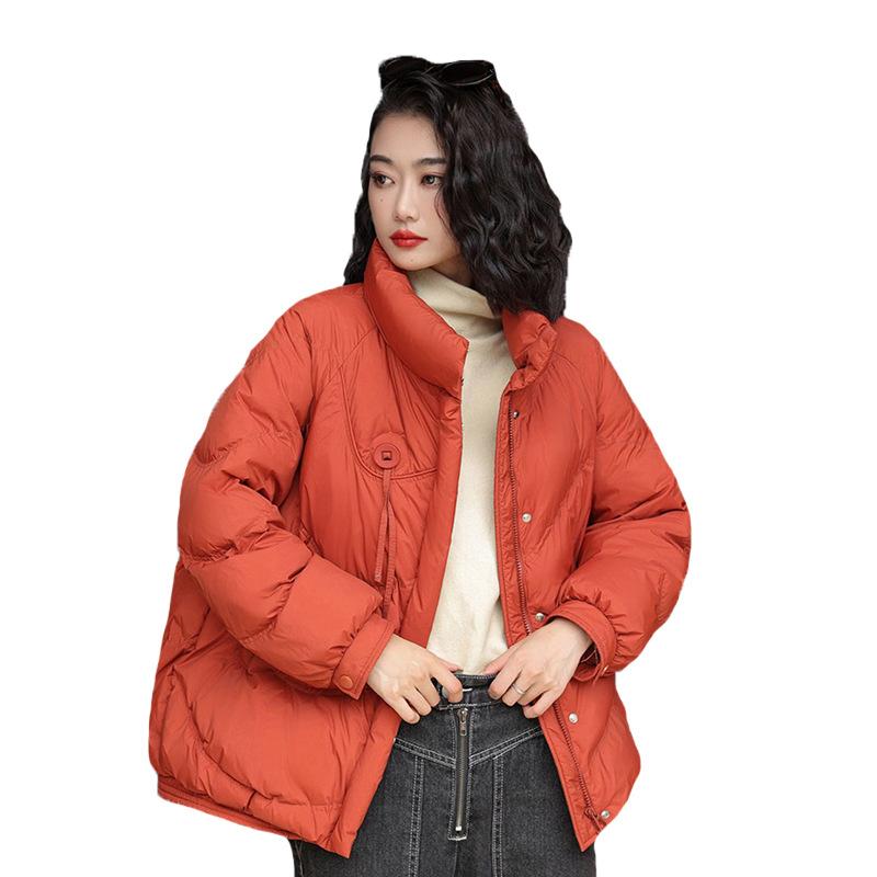 White duck down stand-up collar down jacket women's short 2024 winter new fashion big buckle literary mother warm coat