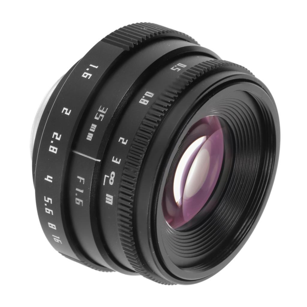 35mm Camera Lens F1.6 Large Aperture C Mount Fixed Focus Manual Focus Lens for Mirrorless Camera Bla