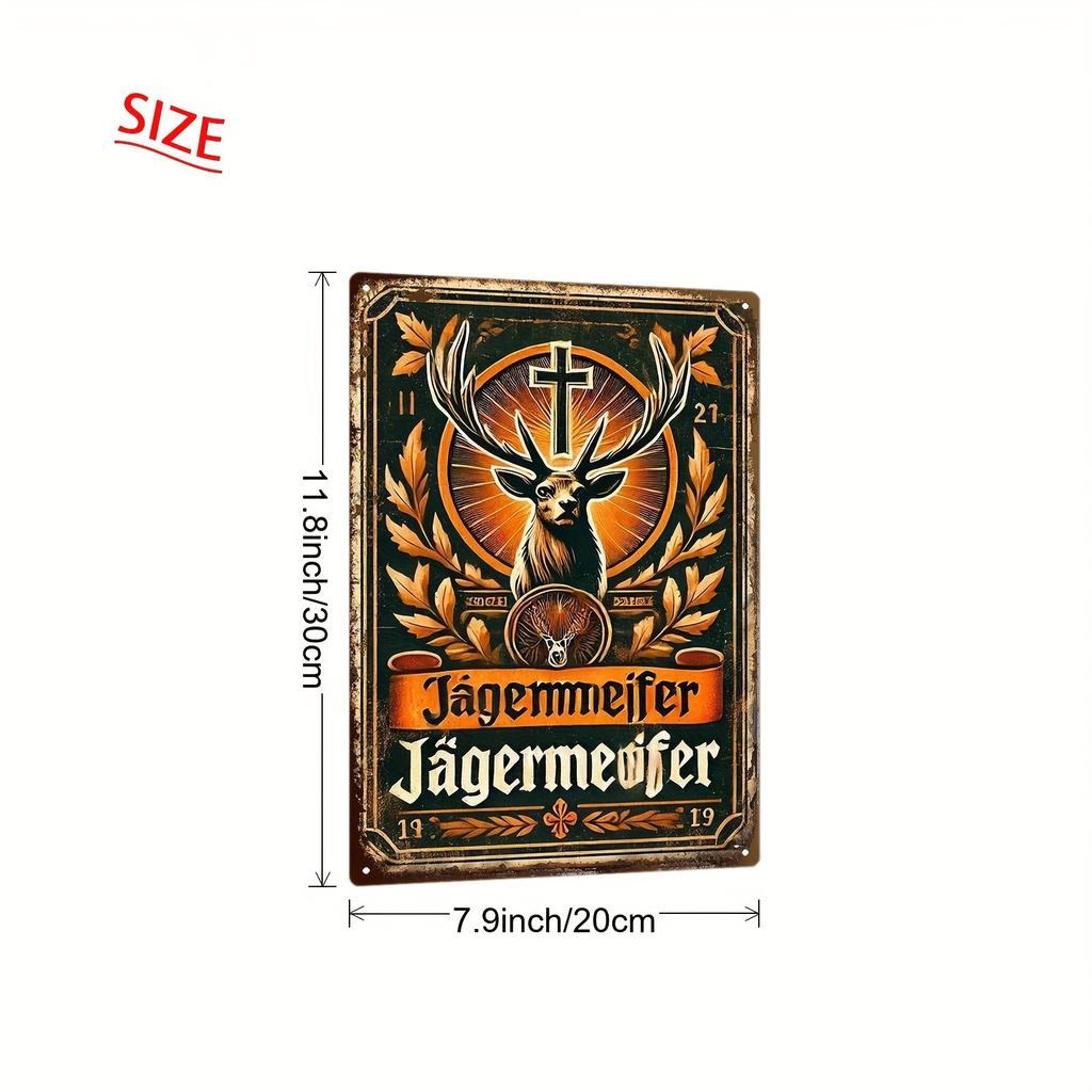 2D Flat, 1pc Vintage Metal Wall Plaque - Heavy-Duty Iron Retro Deer Head & Cross Religious Symbol Decoration - Antique Bar, Home