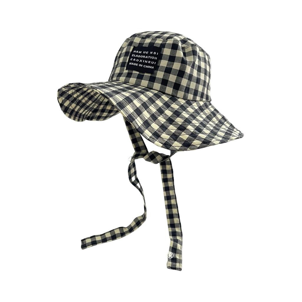 Outdoor Trendy Grids Fisherman Hats with Strap Breathable Summer Sun Protection Bucket Hats for Home Office Travel Hiking