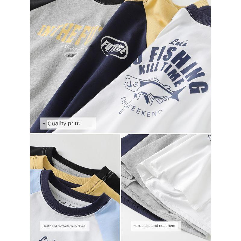 Right-Hand European Style Boys' Raglan Long-Sleeve T-Shirt, New Spring and Autumn Children's Clothing, Antibacterial Autumn Base Shirt, Autumn Top