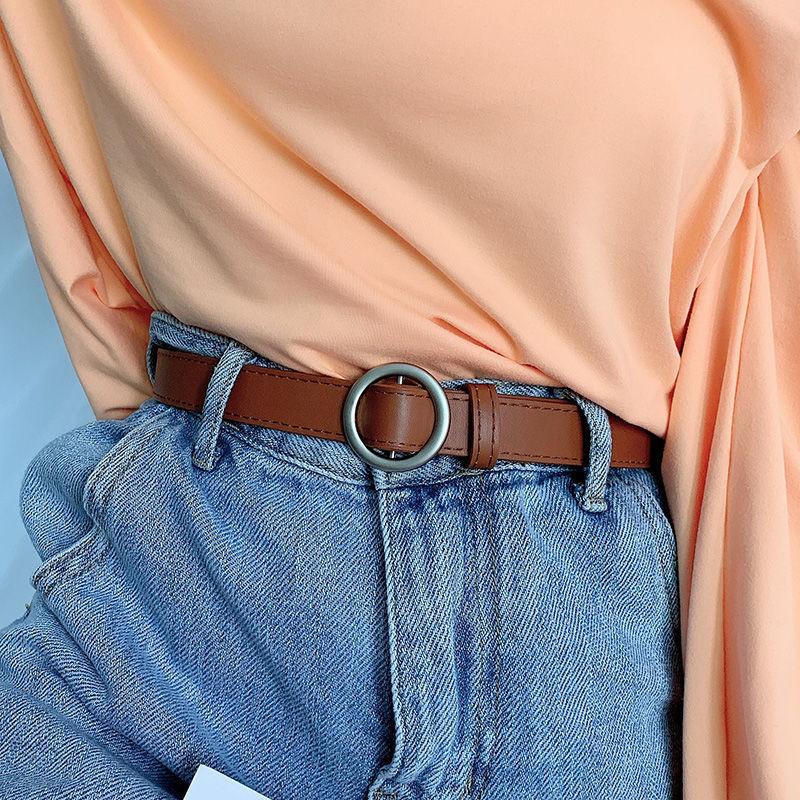 Sleek Versatile Womens Korean Circle Buckle Denim Belt Crafted From Quality Pu Style For