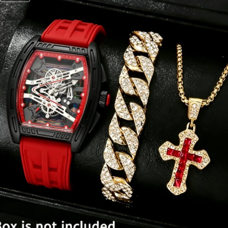 Geneva Men's Steel Band Fashion Calendar Wristwatch - Bestseller Personalized Business Set