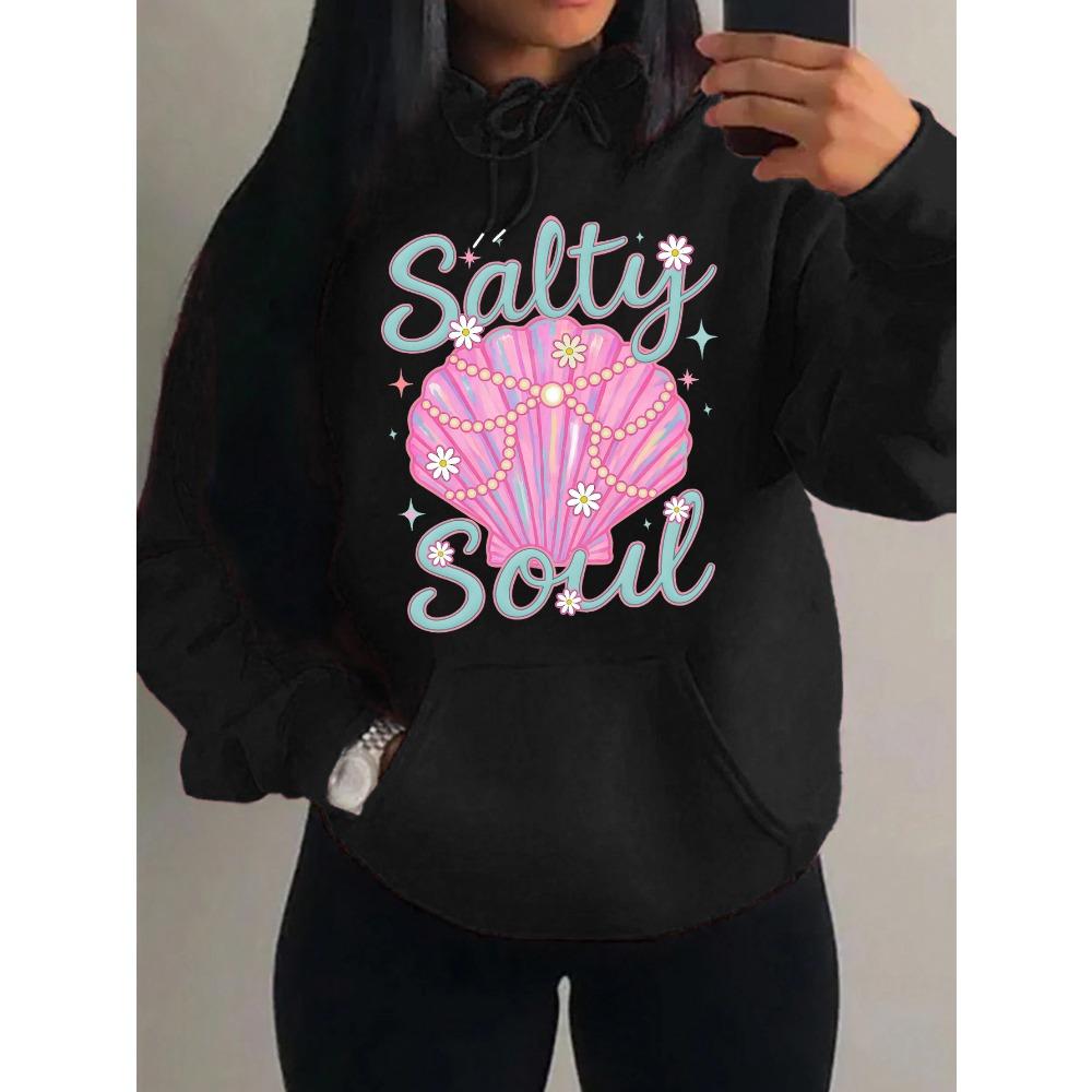Salty Soul Beautiful Shell Printing  Women Hoodie All-Match Autumn Streetwear Soft Comfortable Hoody Pullover