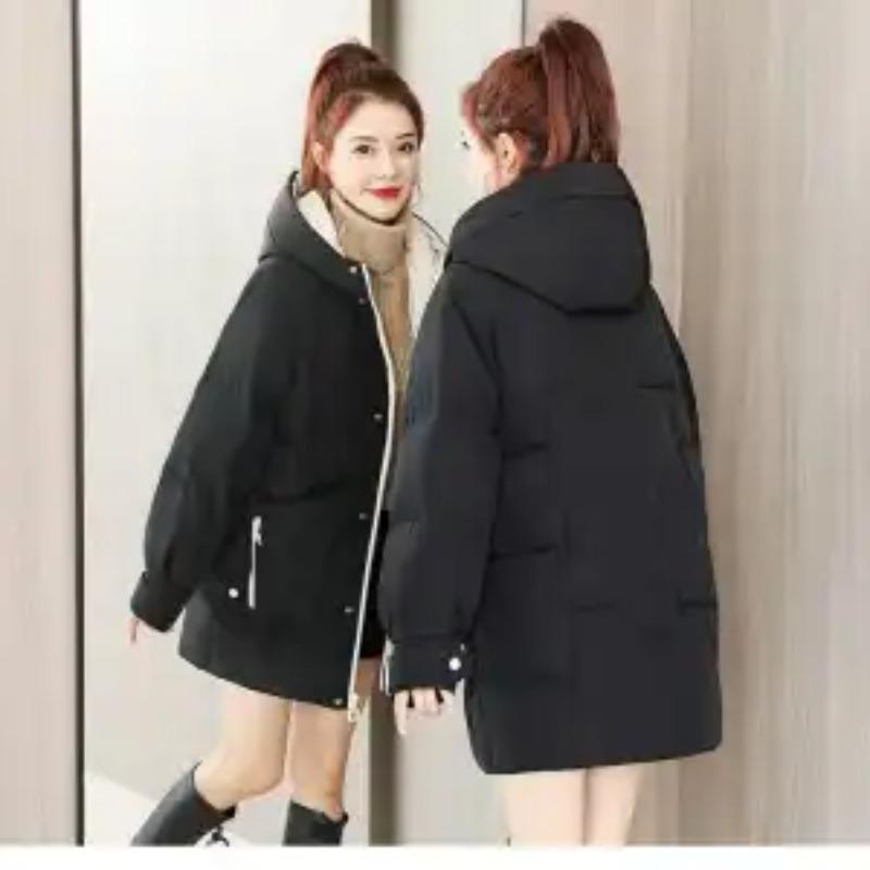 Women's Hooded Autumn and Winter Buttoned Long-sleeved Zipper Cardigan Mid-length Fashion Loose Casual Jacket Top