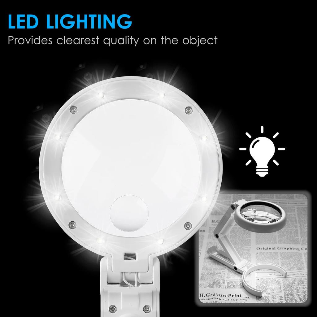 5x/10x Handheld Desk Magnifier With Led Light And Stand Usb Powered Illuminated Magnifying Glass For Crafting Clock Watch Repair