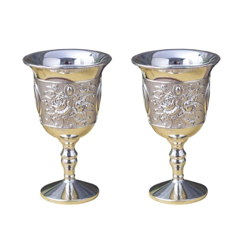 Pack of 2 Elegant Rose Branch Embossed Wine Glasses European Zinc Alloy Dinnerware for Romantics Dining