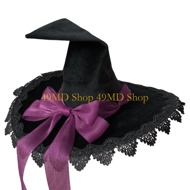 49MD Witch Pointed Hat Halloween Hat Bandage Butterfly Wizard Hat Comfortable Wear