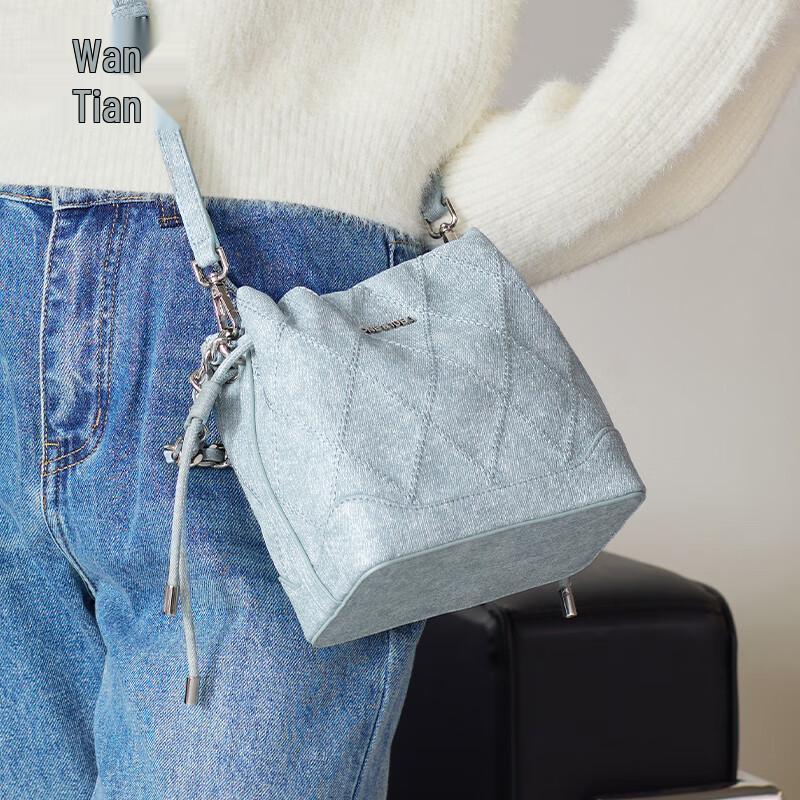 Women's Vintage Denim Drawstring Bucket Bag