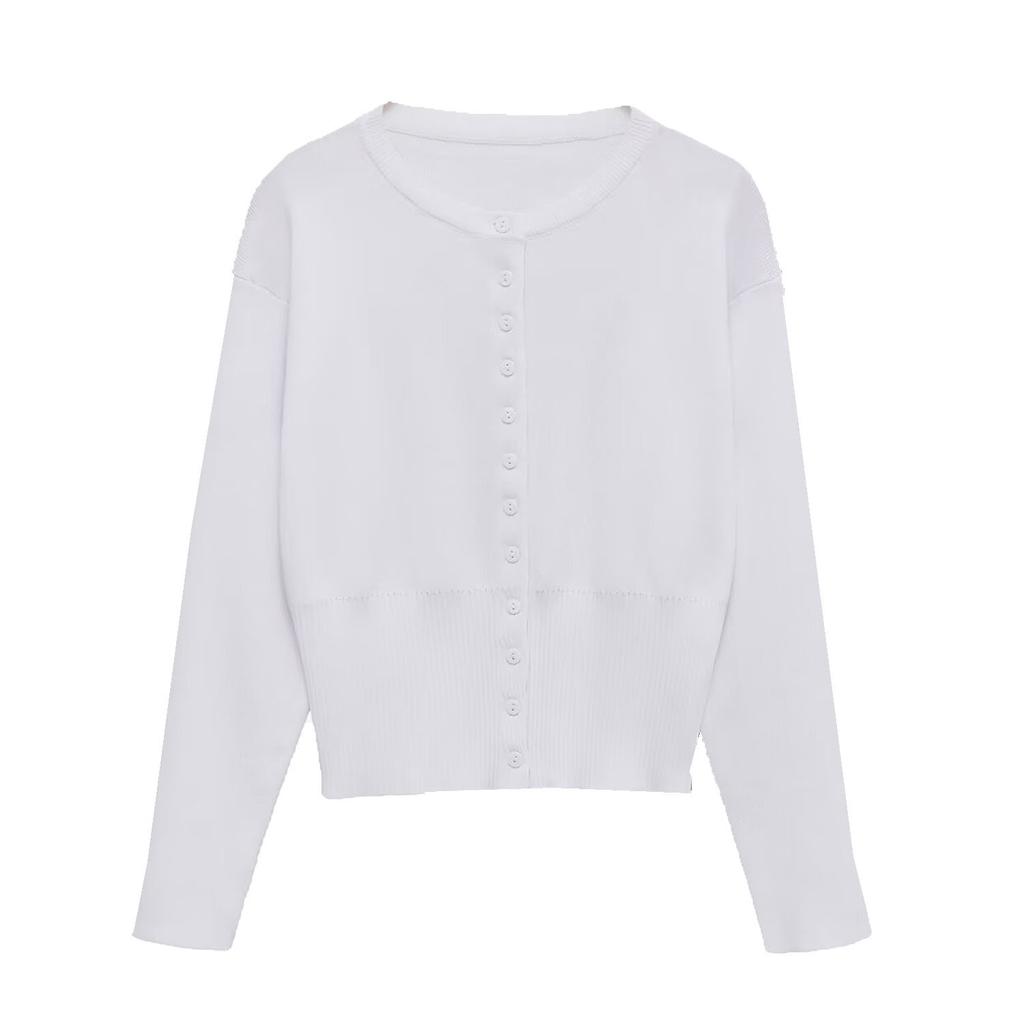 European and American style, new women's clothing, fashionable, versatile, cross-border long-sleeved buckle flat needle knitted sweater