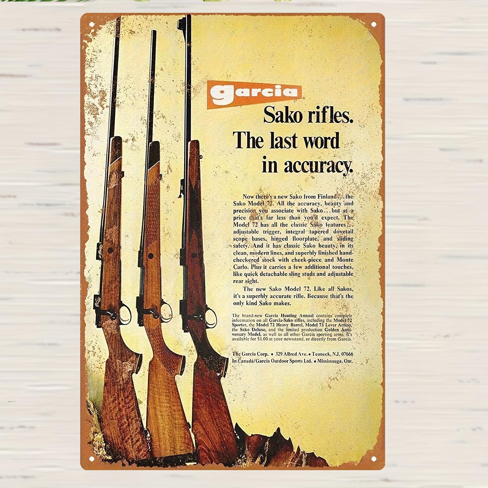 

Vintage Metal Wall Sign Garcia Sako Rifles Advertisement Featuring Model 72 Traditional Iron Rustic Home Decor for Liv 20x30cm