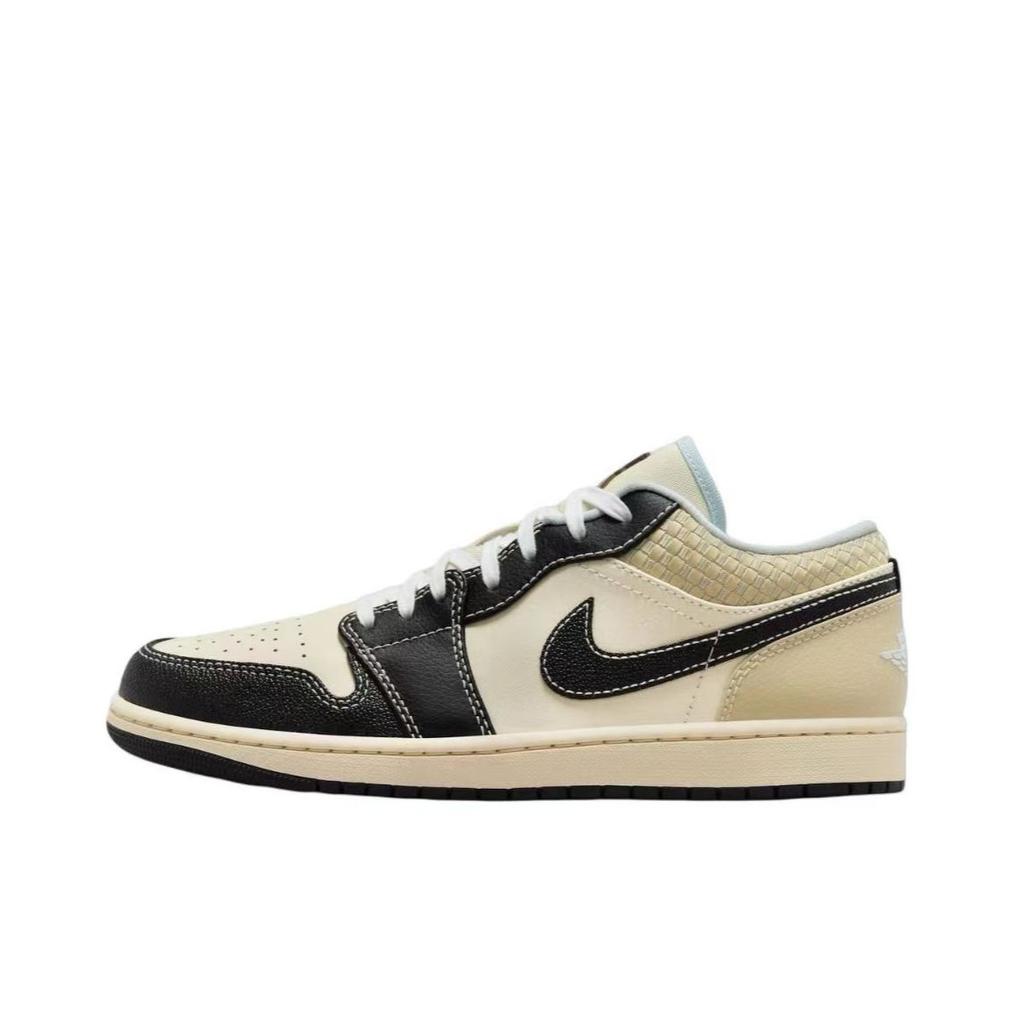 Jordan Air Jordan 1 Breathable Low top Vintage Basketball Shoes Men's Beige Black Blue HQ3437-101(Team6-)