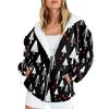 Ladies Fashion Casual Christmas Print Sweatshirt Autumn Winter Long Sleeve Cardigan Jacket With Pocket Zipper Hoodie Jacket