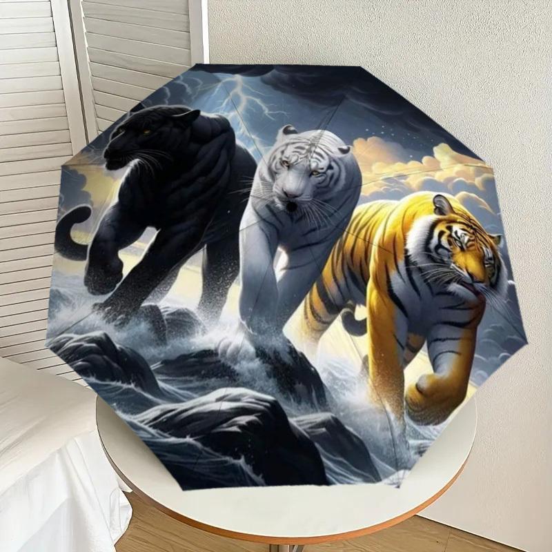 

1pc Tiger Trio Automatic Folding Umbrella - Compact 8-Rib Design,Perfect Gift for Friends & Family yy250926086