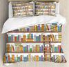 Library Duvet Cover Set Bookshelf Ladder Caricature Illustration Decorative Bedding Set Boy Girl Teenager Comforter Cover Sets
