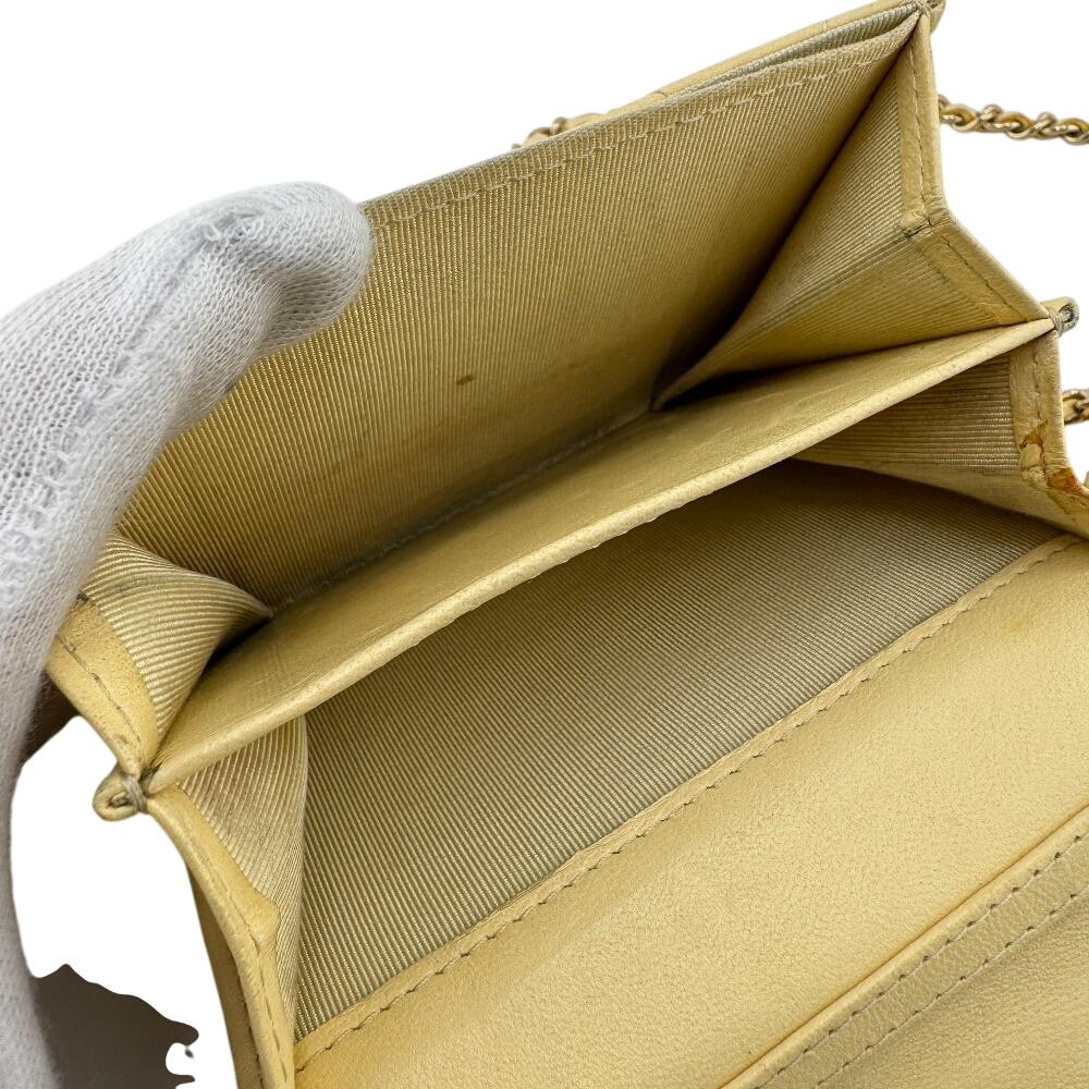 Chanel Compact Wallet Card with Chain Matrasse Lambskin Coin Case Yellow Lambskin Women Used