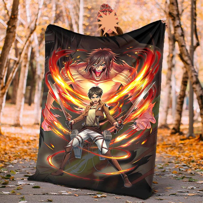Eren Mikasa Flannel Blanket Soft Warm All-Season Throw, Design for Camping, Car Travel, Hiking Sofa, Bed, Office Perfect Gift for Parties