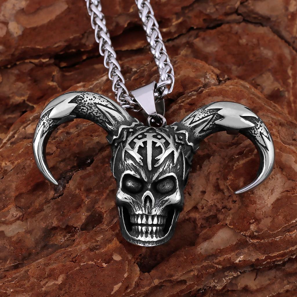 Creativo Collar de Acero Inoxidable 316L Calavera Fantasma Vintage Vikingo para Hombre Moda Neo-Gótica Rock Fiesta Colgante Amuleto Joyería