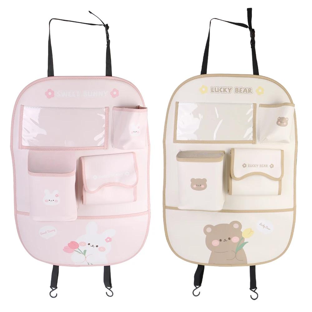 NEW Car Holder Seat Back Storage Bags Anti Kick Mat Protector for Kids Detachable Pockets Tablet Phone Stand Trash Bin