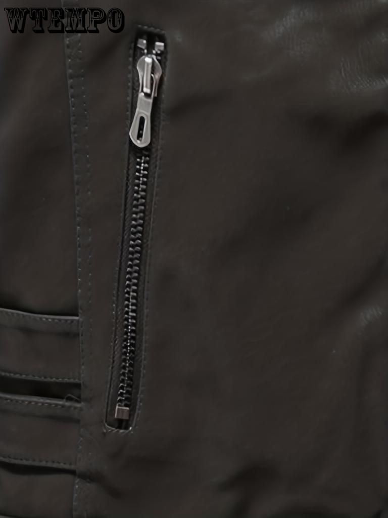 Jaqueta de motociclista retrô PU, jaqueta de couro sintético casual masculina com gola alta