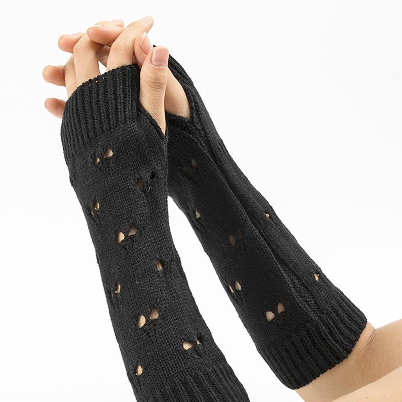 1Pair Fingerless Gloves Half-Finger Hollow Heart Soft Flexible Wool Warm Solid Color Knitted Cold-proof