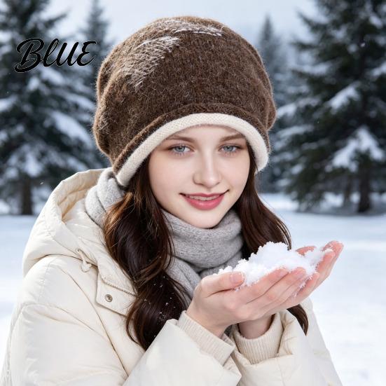 Soft Polyester Warm Knit Cap Hat Retro Winter Slouchy Hat Women Jacquard Star Rolled Autumn