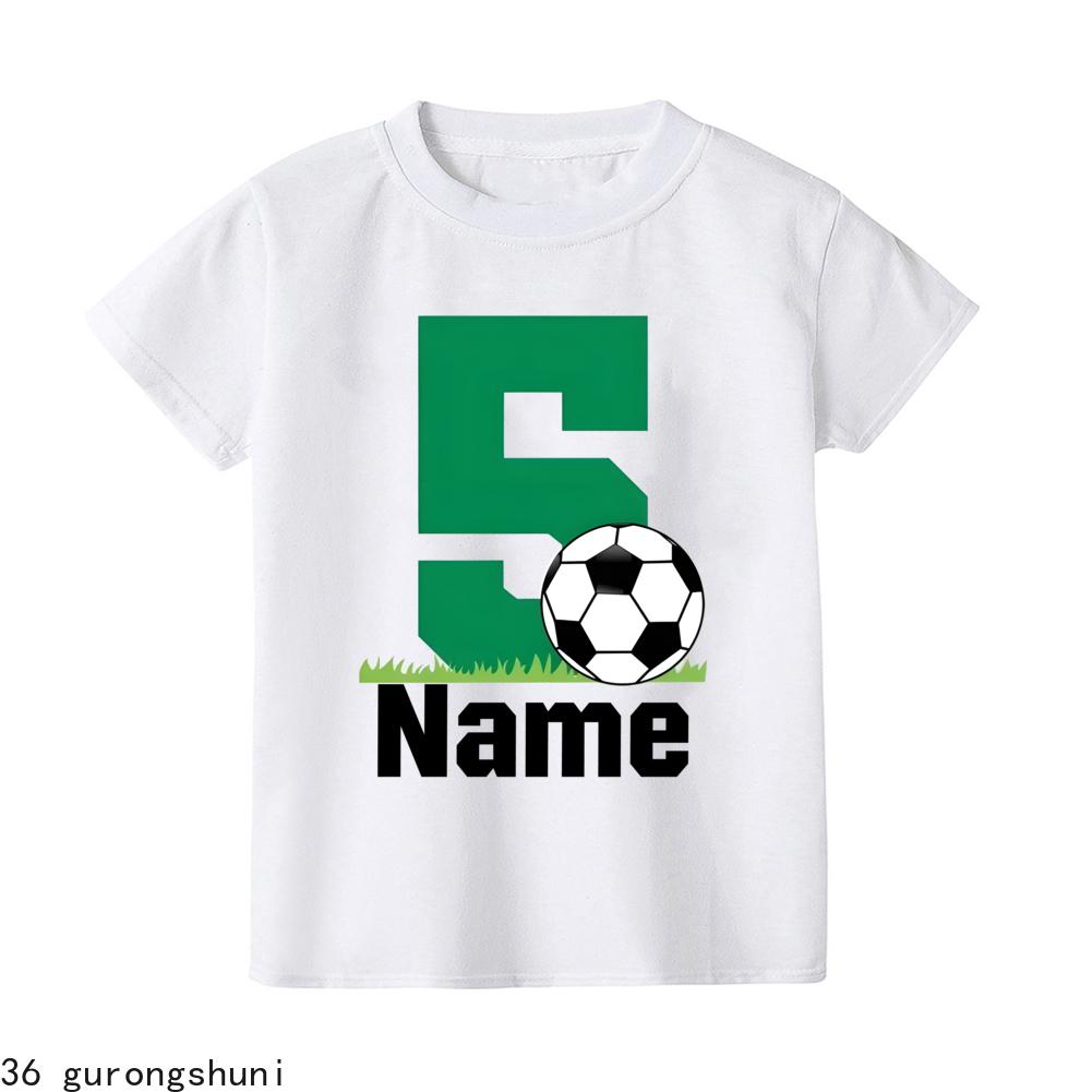 Personalize Name Free  Football Birthday Number 1-9 Print Kid T-shirt Child Tshirt Short Sleeve Fashion Tee Top Summer Clothes