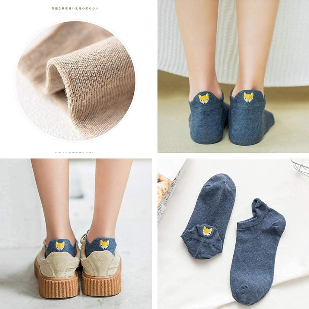 Embroidered 10 Pairs In 10 Foot Short Crew Short Socks with Cute Golden Fox 3D Suitable for All Seasons Socks, Colors, Covers, Socks, Women's Socks,