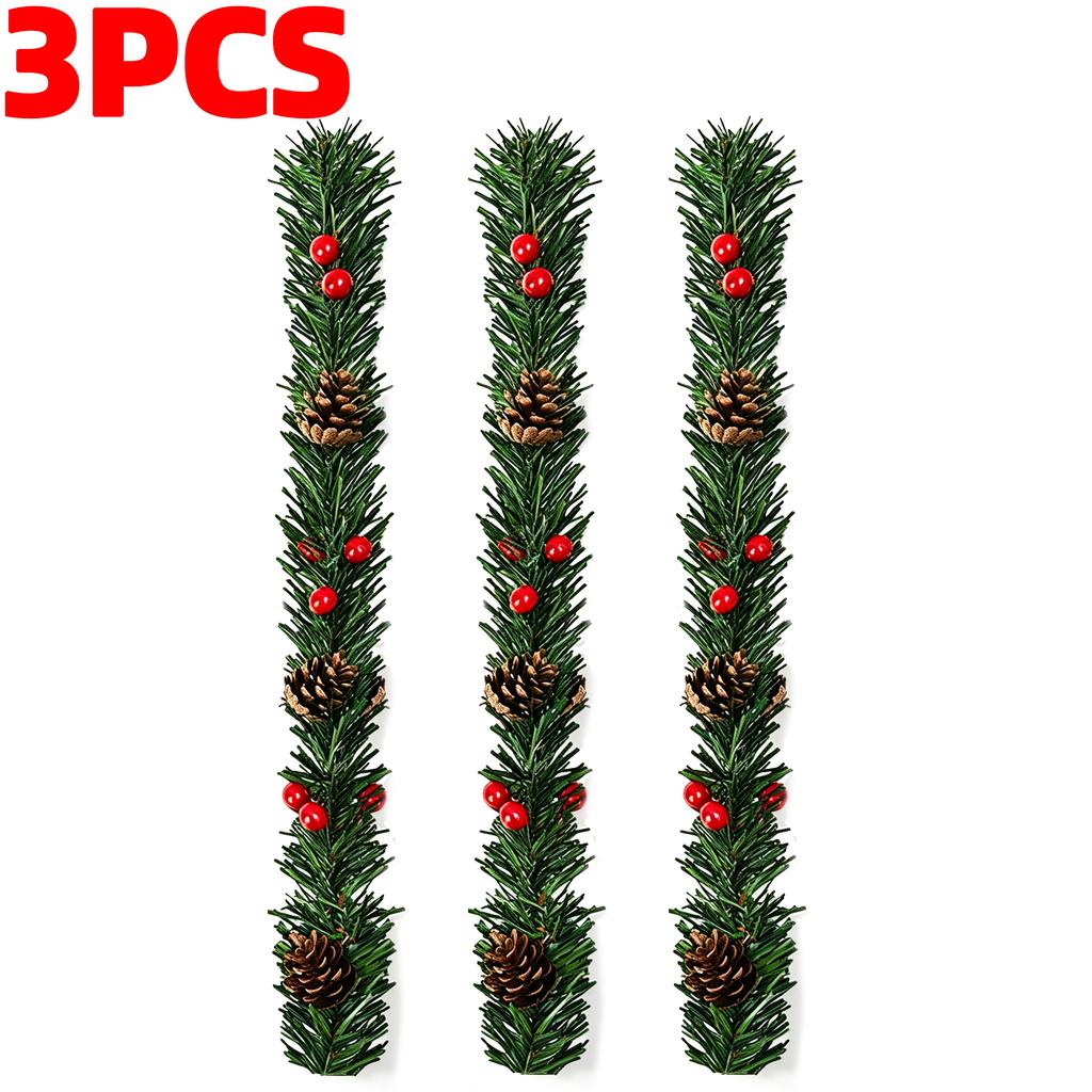 34CM Simulated Red Berry Wreath Strap Green Rattan Garland with Pine Cones Xmas Tree Christmas New Year Door Home Stairs Decor