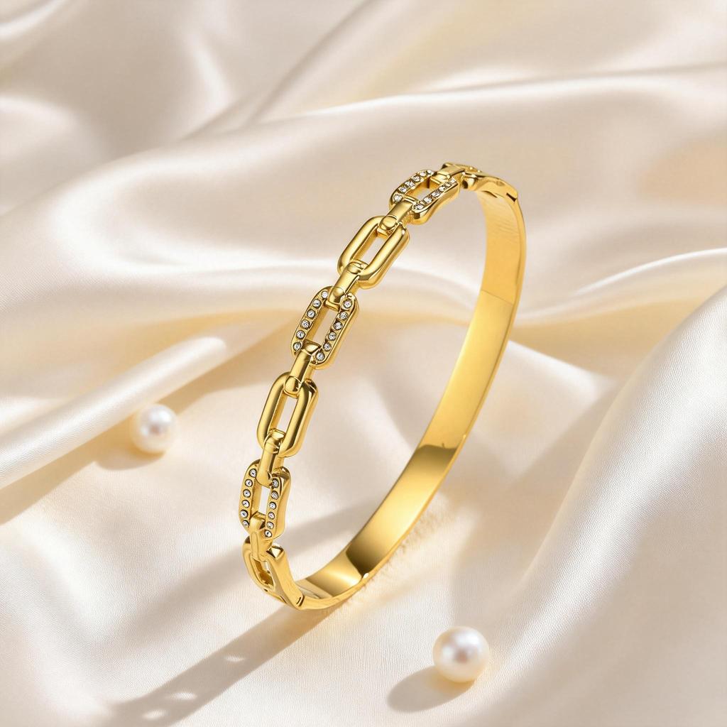 Dainty Zircon Paperclip Clasp Bracelet for Women Openable Stainless Steel Cuff Bangle Bracelets Fashion Charm Jewellery Gift