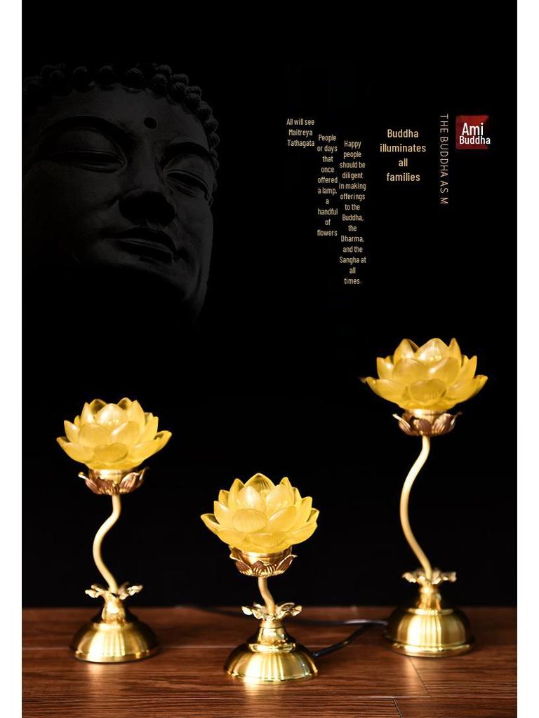 Seven-Color LED Crystal Lotus Lamp for Buddha and Guanyin Offerings