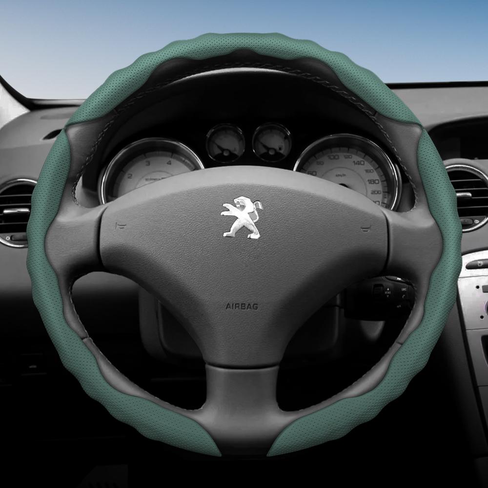 Lenkradbezug für Peugeot, Sportliches Wellendesign, Atmungsaktives Leder, Segmentiert, Rutschfest, Schweißabsorbierend