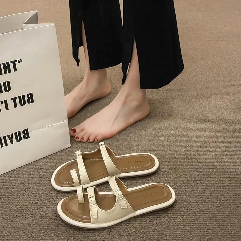 Women's Sandalias Toe Flip Flops Summer Non-Slip Flat Soft Sole Slides Shoes Fashion Simple Comfortable Outdoor Beach Sandals