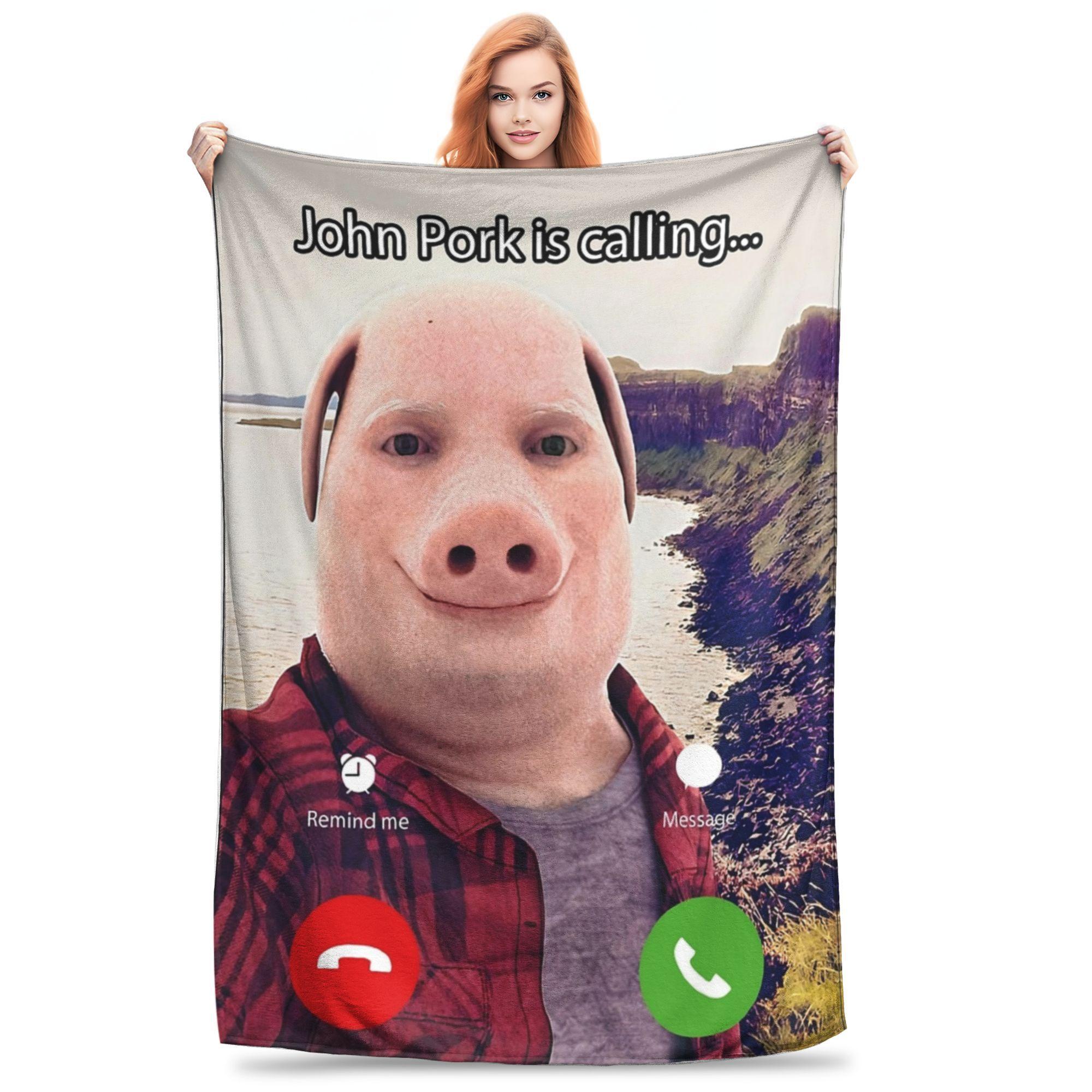 Jessica Chen Unisex John Pork Is Calling Funny Meme Blanket Super Soft Warm Throw Blankets For Couch 50X60 Inch Multi-Size Rug Piece