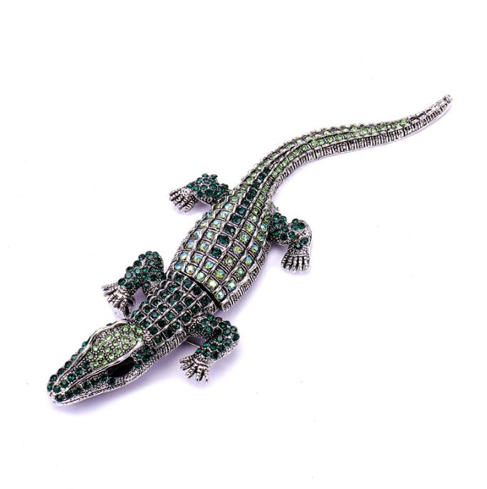 

Винтажная брошь-подвеска в виде крокодила, серебристый тон, со стразами, подарок для женщин, кристалл, аллигатор, металлическая брошь, ювелирное изделие