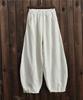Pantaloni Larghi Vintage da Donna Cotone Lino Vita Elastica Tasche Casual Colore Unico Autunno Johnature