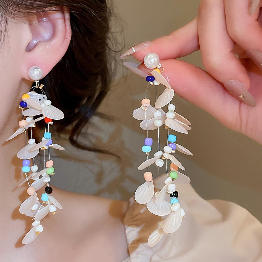 Silberne Nadel Strass Blume Quaste Brautohrringe, Vielseitige Ohrstecker für Damenmode.