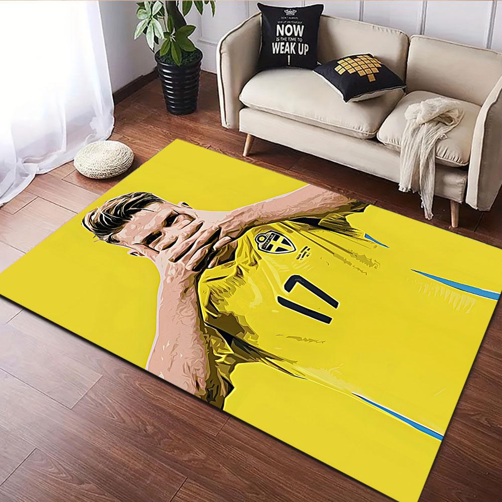 Swedish Soccer Player In Yellow Shirt Patterned Carpet, Suitable As a Non Slip Play Mat for the Living Room and Bedroom Sofa