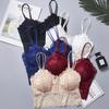 Damski koronkowy biustonosz bandeau plus size z wkładkami i ramiączkami spaghetti - Bezramiączkowa koszulka camisole na piękne plecy
