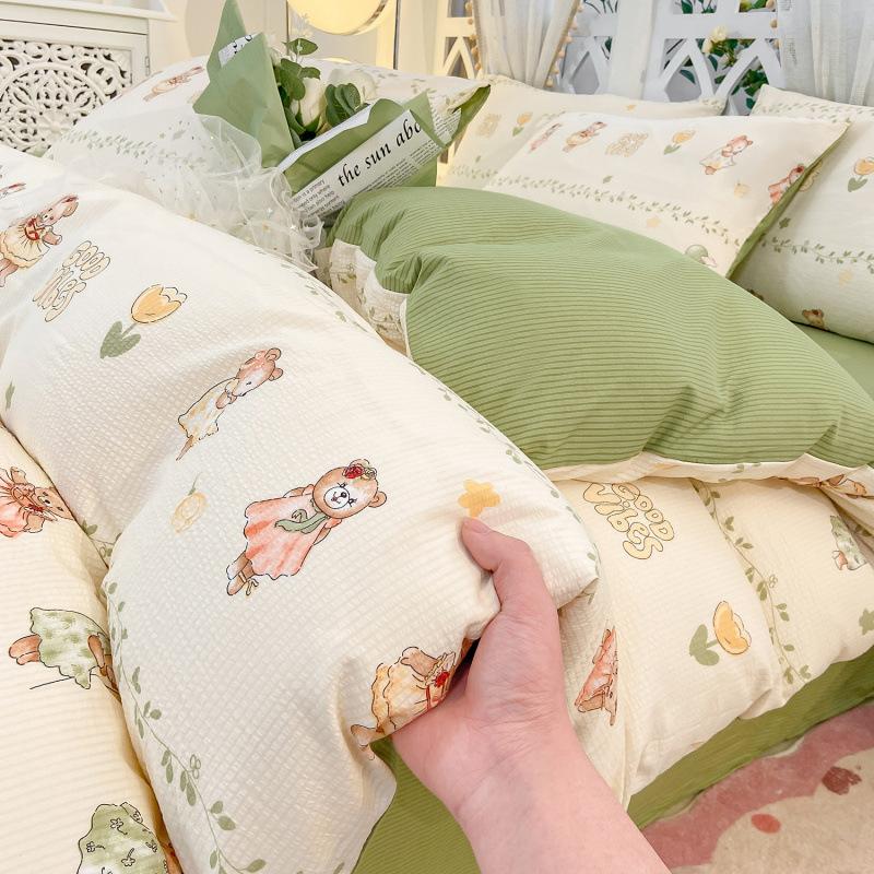 Class A maternal and infant grade super soft washed cotton bed sheet 4pcs set bed hat quilt cover student dormitory single