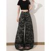 Small Loose Straight Wide Leg Draped Pants Female 2025 Summer American High Street Camouflage Workwear Denim