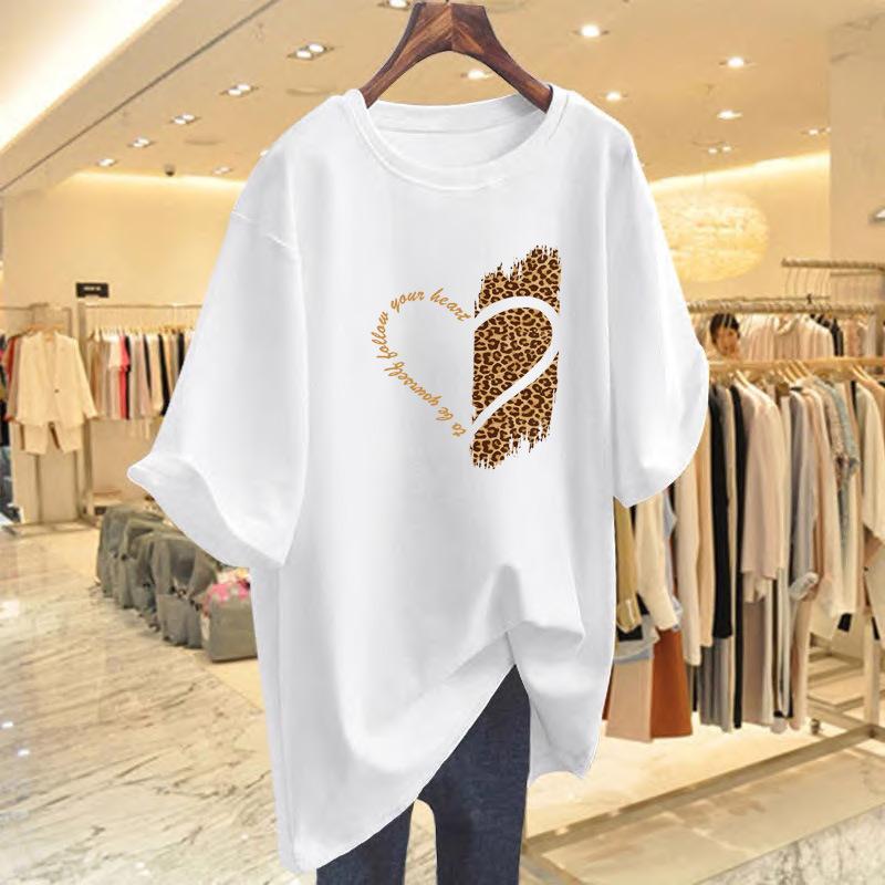 

Counter pure cotton short-sleeved T-shirt women s new loose large size fat mm medium and long butt-covering top in summer 2025 S