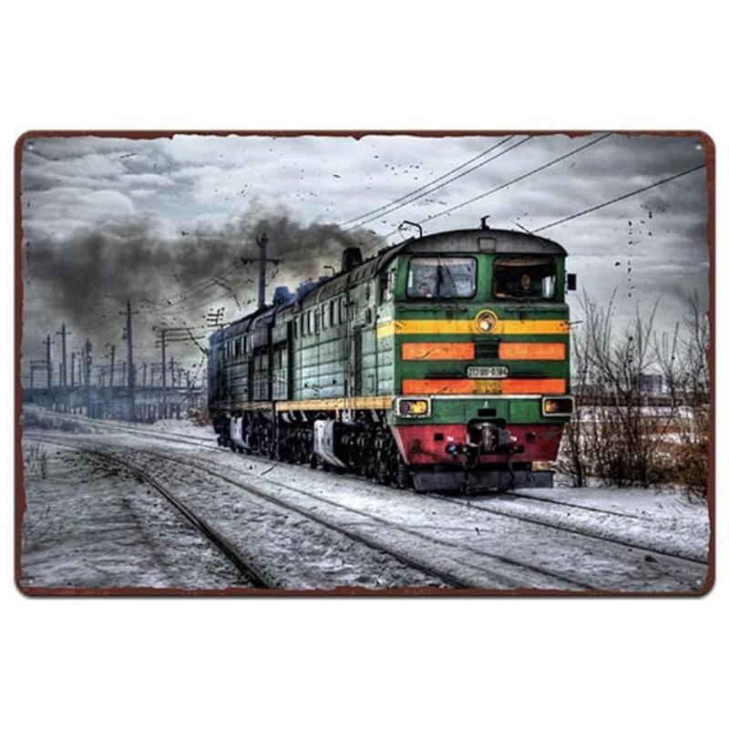 Vintage Metal Tin Poster Train Retro Metal Tin Signs Posters Plate Wall Decor for Bar Restaurant Cafe Clubs Retro Plaque